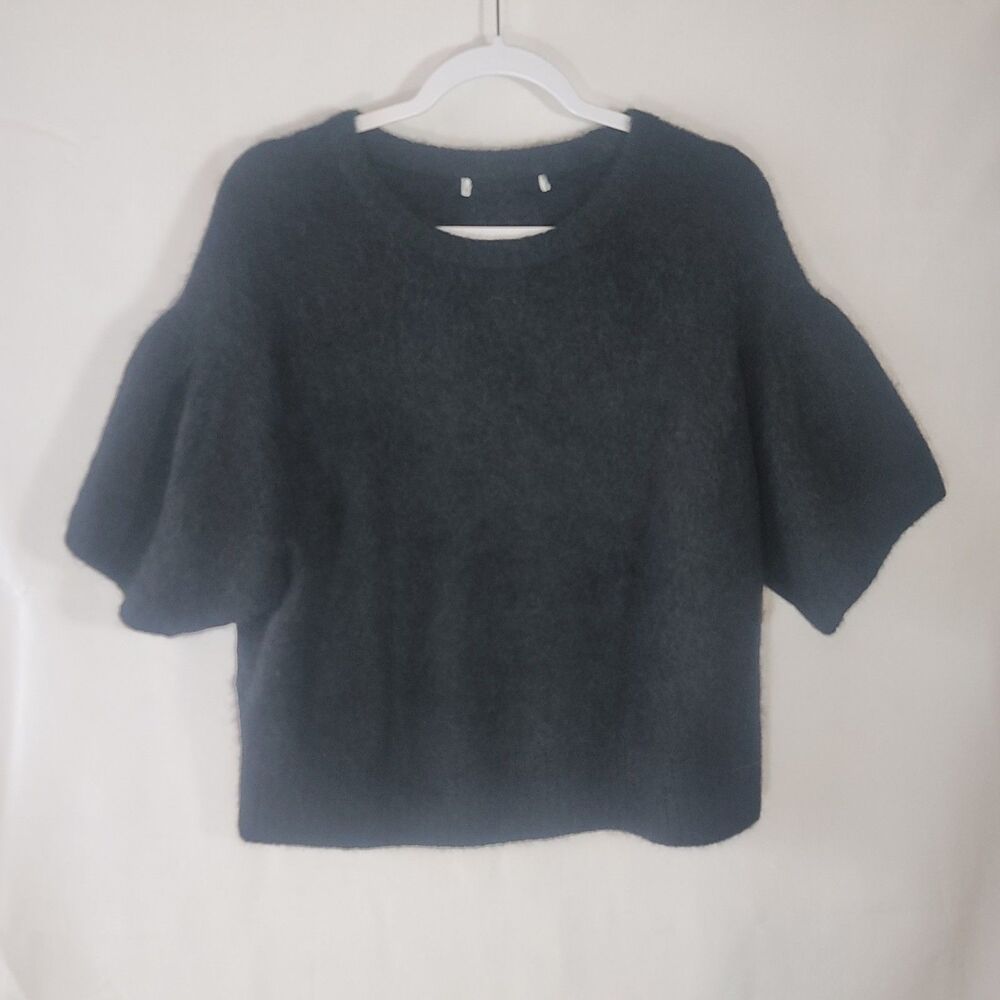 Banana Republic Black Fuzzy Alpaca Blend Puff Short Sleeve Crew Neck Sweater XL